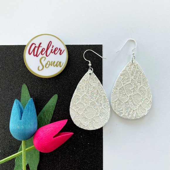 Atelier Sona Jewelry - Lacy Tear Drop Earrings - White